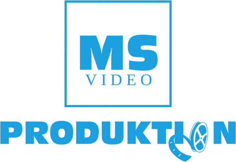 Logo von MS Video Produktion – Initialien "MS" über den Worten "Video" und "Produktion" mit einem Rahmen, der "MS Video" umfasst.